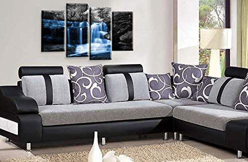 LR Blue Waterfall Wall Art Picture Forrest Landscape Black White Framed Split Canvas Panel Print