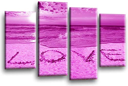 LR Love Beach Wall Art Picture Purple Grey Sunset Seascape Quote Split Canvas Print Ready to Hang