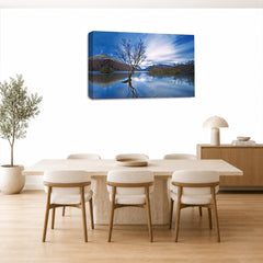 LR Landscape Sunset Wall Art Picture – Blue & Cream Seascape Framed Canvas Print | Ready to Hang | Modern Wall Art for Living Room, Bedroom & Office