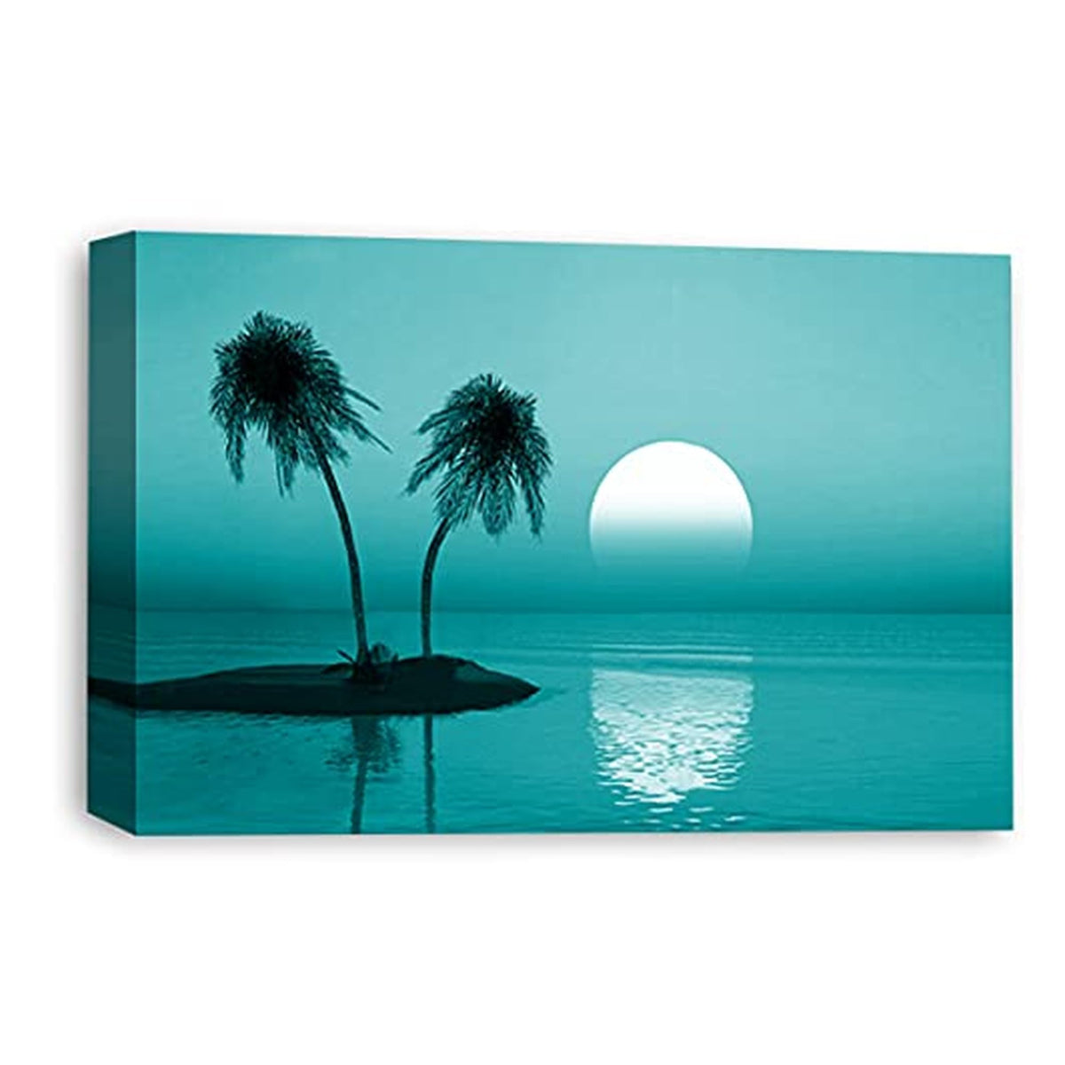 LR Sunset Beach Wall Art Picture – Teal Seascape Framed 4 Panel Split Canvas Print | Ready to Hang | Modern Wall Art for Living Room, Bedroom & Office