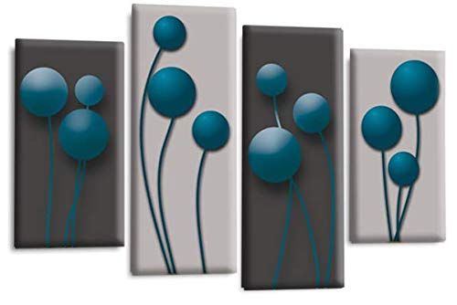 LR Floral Rose Canvas Art Picture Grey Teal Abstract Flower Love Home Split Panel Print Solid