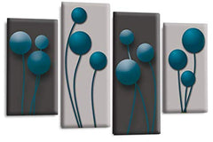 LR Floral Rose Canvas Art Picture Grey Teal Abstract Flower Love Home Split Panel Print Solid