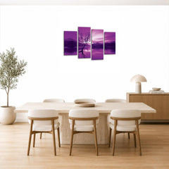 LR Landscape Lake Wall Art Picture – Purple & Cream Floral Framed 4 Panel Split Canvas Print | Ready to Hang | Modern Wall Art for Living Room, Bedroom & Office