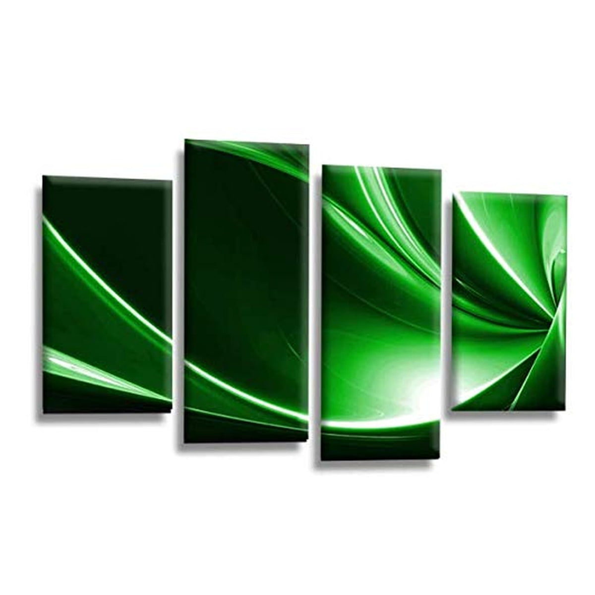LR Green Abstract Wall Art Picture – Black & White Modern Framed 4 Panel Split Canvas Print | Ready to Hang | Modern Wall Art for Living Room, Bedroom & Office