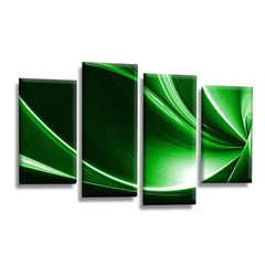 LR Green Abstract Wall Art Picture – Black & White Modern Framed 4 Panel Split Canvas Print | Ready to Hang | Modern Wall Art for Living Room, Bedroom & Office