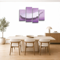 LR Abstract Wall Art Picture – Purple & Grey Floral Framed 4 Panel Split Canvas Print | Ready to Hang | Modern Wall Art for Living Room, Bedroom & Office