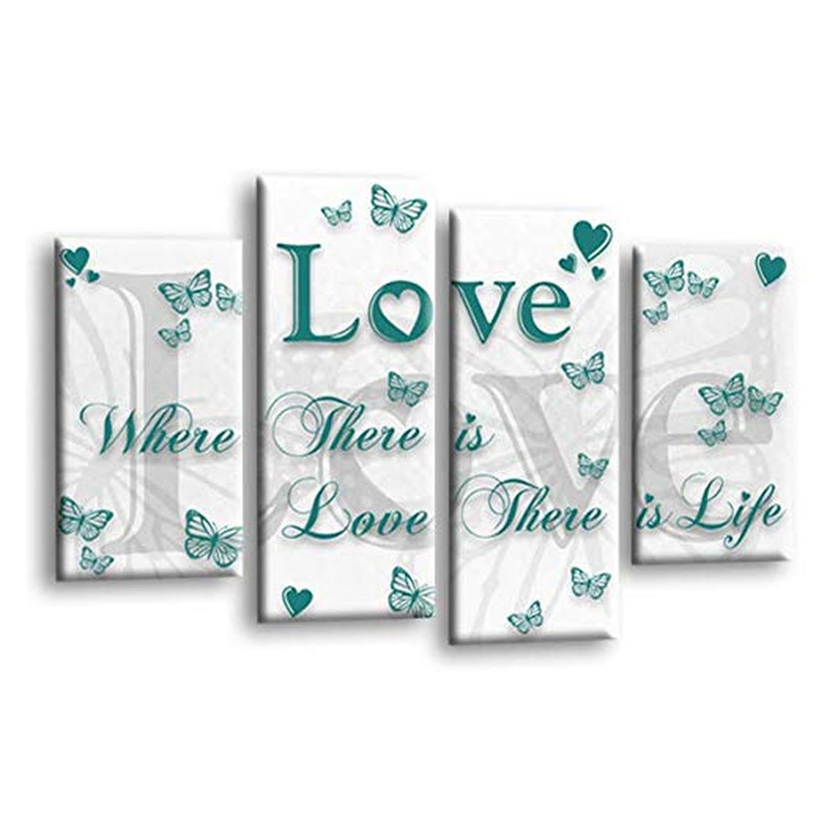 LR Love Quote Wall Art Picture – Grey, Teal & White Framed 4 Panel Split Canvas Print | Ready to Hang | Modern Wall Art for Living Room, Bedroom & Office