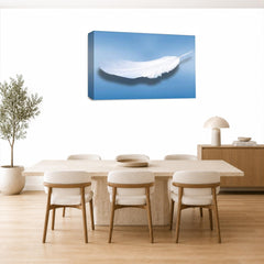 LR Abstract Feather Wall Art Picture – Blue & White Modern Framed Canvas Print | Ready to Hang | Modern Wall Art for Living Room, Bedroom & Office