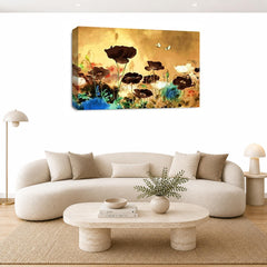 LR Floral Rose Poppy Wall Art Picture – Cream & Brown Framed Canvas Print | Ready to Hang | Modern Wall Art for Living Room, Bedroom & Office