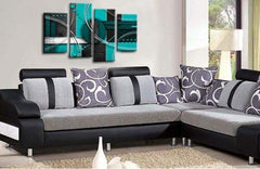 LR Abstract Wall Art Canvas Picture Teal White Grey Circles Home Framed Split Panel Print Ready to Hang