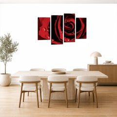 LR Floral Red Rose Wall Art Picture Framed 4 Panel Split Canvas Print | Ready to Hang | Modern Wall Art for Living Room, Bedroom & Office