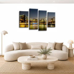 LR New York Skyline Wall Art Picture Framed 4 Panel Split Canvas Print | Ready to Hang | Modern Wall Art for Living Room, Bedroom & Office