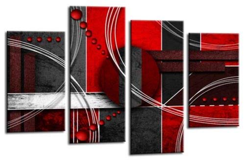 LR Abstract Wall Art Picture Red Black White Circles Stripes Framed Canvas Split Panel Print