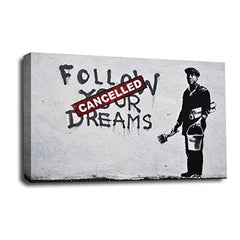 LR Banksy Cancelled Dreams Wall Art Picture – Grey & White Graffiti Art Framed Canvas Print | Ready to Hang | Modern Wall Art for Living Room, Bedroom & Office