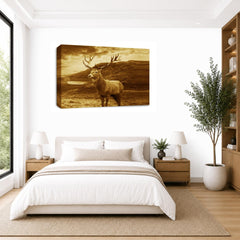 LR Highland Stag Wall Art Picture – Cream & Brown Framed Canvas Print | Ready to Hang | Modern Wall Art for Living Room, Bedroom & Office