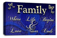 LR Family Love Quote Wall Art Picture Blue Cream Home Framed Canvas Panel Print Ready to Hang