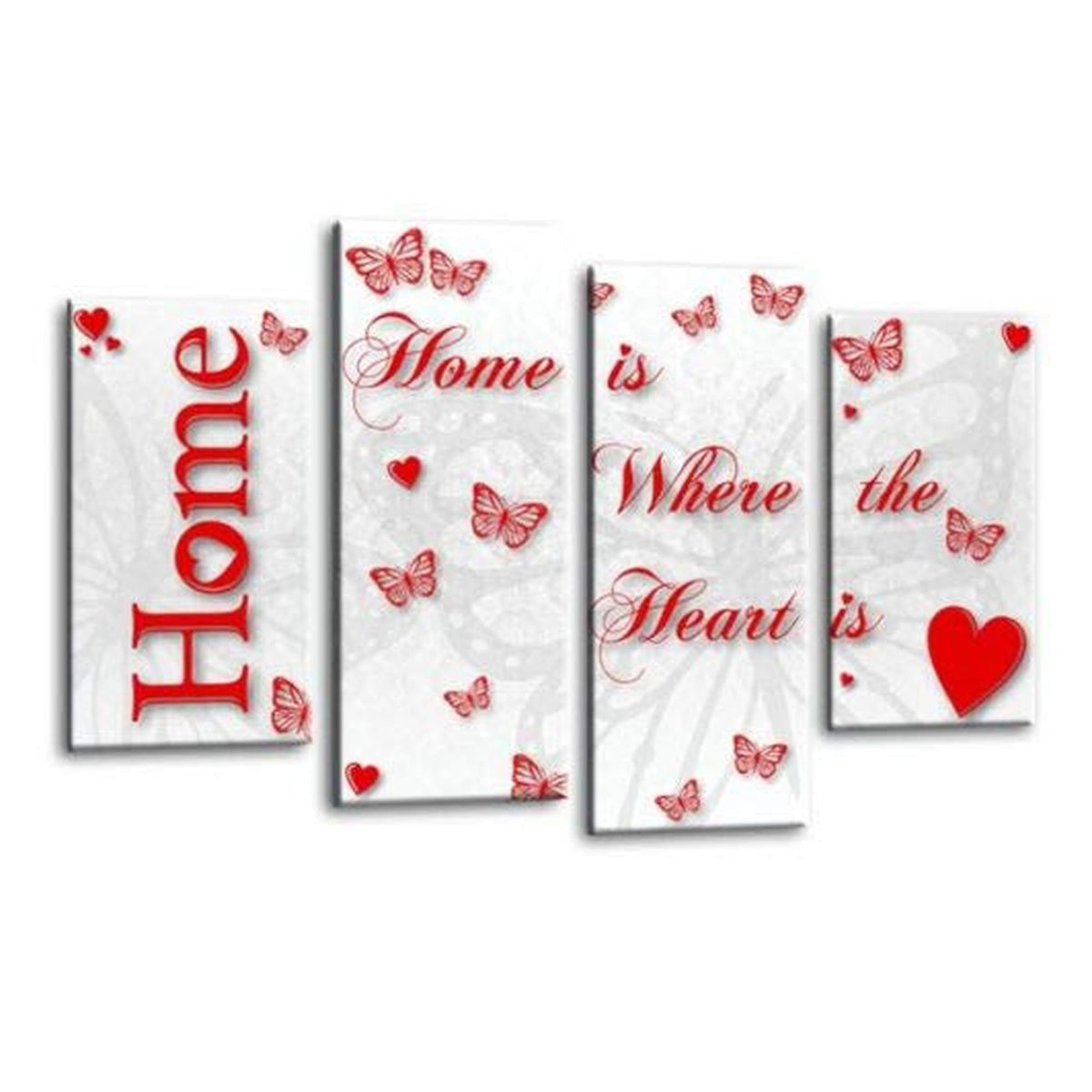 LR Love Quote Home Wall Art Picture – Red & White Framed 4 Panel Split Canvas Print | Ready to Hang | Modern Wall Art for Living Room, Bedroom & Office