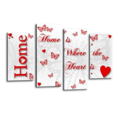 LR Love Quote Home Wall Art Picture – Red & White Framed 4 Panel Split Canvas Print | Ready to Hang | Modern Wall Art for Living Room, Bedroom & Office