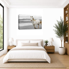 LR White Horse Running Wall Art Picture – Animal Framed Canvas Print | Ready to Hang | Modern Wall Art for Living Room, Bedroom & Office