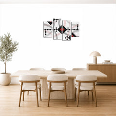 LR Red Abstract Wall Art Picture – Black & White Modern Framed 4 Panel Split Canvas Print | Ready to Hang | Modern Wall Art for Living Room, Bedroom & Office