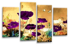 LR Floral Rose Poppy Wall Art Picture Cream Purple Chinese Flower Framed Canvas Split Panel Print