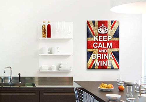 LR Keep Calm Wall Art Canvas Picture Drink Wine Red White Blue Union Jack Home Framed Panel Print Ready to Hang
