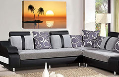 LR Sunset Beach Wall Art Print Orange Palm Trees Tropical Island Framed Canvas Picture Ready to Hang