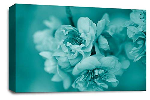 LR Floral Rose Flower Wall Art Picture – Teal & Cream Framed Canvas Print | Ready to Hang | Modern Wall Art for Living Room, Bedroom & Office