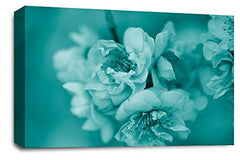 LR Floral Rose Flower Wall Art Picture – Teal & Cream Framed Canvas Print | Ready to Hang | Modern Wall Art for Living Room, Bedroom & Office