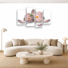 LR Floral Rose Orchid Wall Art Picture – Pink & White Framed 4 Panel Split Canvas Print | Ready to Hang | Modern Wall Art for Living Room, Bedroom & Office