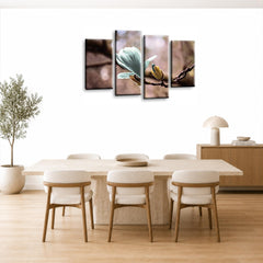 LR Floral Wall Art Picture – Grey & Duck Egg Framed 4 Panel Split Canvas Print | Ready to Hang | Modern Wall Art for Living Room, Bedroom & Office