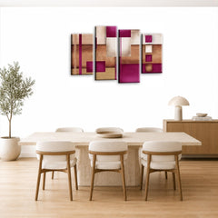 LR Purple Abstract Wall Art Picture – Cream Modern Framed 4 Panel Split Canvas Print | Ready to Hang | Modern Wall Art for Living Room, Bedroom & Office