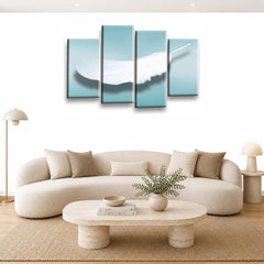 LR Abstract Wall Art Picture – Teal & White Floral Framed 4 Panel Split Canvas Print | Ready to Hang | Modern Wall Art for Living Room, Bedroom & Office