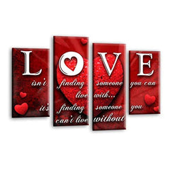 LR Love Quote Wall Art Picture – Red Framed 4 Panel Split Canvas Print | Ready to Hang | Modern Wall Art for Living Room, Bedroom & Office