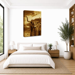 LR Highland Cow Stag Wall Art Picture – Cream & Brown Framed Canvas Print | Ready to Hang | Modern Wall Art for Living Room, Bedroom & Office