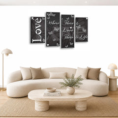 LR Love Quote Wall Art Picture – Grey & White Framed 4 Panel Split Canvas Print | Ready to Hang | Modern Wall Art for Living Room, Bedroom & Office