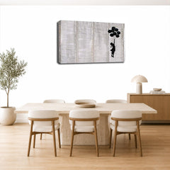 LR Banksy Balloon Girl Wall Art Picture – Grey & White Graffiti Art Framed Canvas Print | Ready to Hang | Modern Wall Art for Living Room, Bedroom & Office