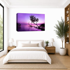 LR Seascape Landscape Sunset Wall Art Picture – Purple & Grey Framed Canvas Print | Ready to Hang | Modern Wall Art for Living Room, Bedroom & Office