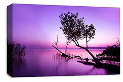 LR Seascape Landscape Sunset Wall Art Picture Purple Grey Framed Canvas Print Ready to Hang