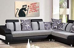 LR Framed Banksy Rat Canvas Wall Art Grey White Student Peace Love Picture Print Ready to Hang