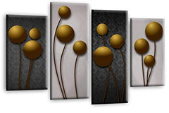 LR Gold Floral Rose Wall Art Picture Grey Abstract Flower Love Framed Split Panel Print Ready to Hang