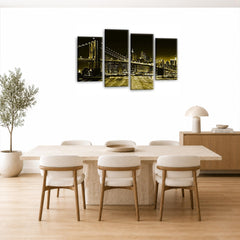 LR New York Skyline Wall Art Picture Framed 4 Panel Split Canvas Print | Ready to Hang | Modern Wall Art for Living Room, Bedroom & Office