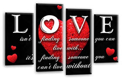 LR Love Quote Wall Art Picture – Red & Black Framed 4 Panel Split Canvas Print | Ready to Hang | Modern Wall Art for Living Room, Bedroom & Office