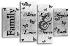 LR Family Love Quote Wall Art Picture Black White Framed Split Panel Print Ready to Hang