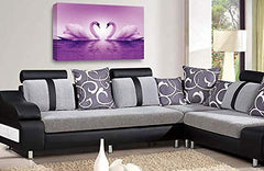 LR Love Heart Swans Wall Art Picture – Purple & White Framed Canvas Print | Ready to Hang | Modern Wall Art for Living Room, Bedroom & Office