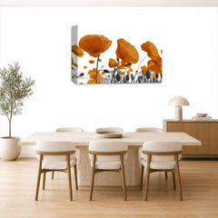LR Floral Poppy Rose Wall Art Picture – Orange & White Framed Canvas Print | Ready to Hang | Modern Wall Art for Living Room, Bedroom & Office