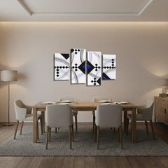 LR Blue Abstract Wall Art Picture – Black & White Modern Framed 4 Panel Split Canvas Print | Ready to Hang | Modern Wall Art for Living Room, Bedroom & Office