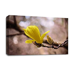 LR Floral Wall Art Picture – Grey, Yellow & White Framed Canvas Print | Ready to Hang | Modern Wall Art for Living Room, Bedroom & Office