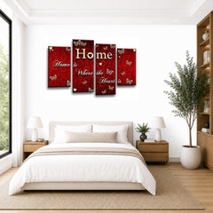 LR Love Quote Home Wall Art Picture – Red & Cream Framed 4 Panel Split Canvas Print | Ready to Hang | Modern Wall Art for Living Room, Bedroom & Office