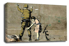 LR Banksy Girl Soldier Art Print Grey White Searching Graffiti Framed Canvas Wall Picture Ready to Hang